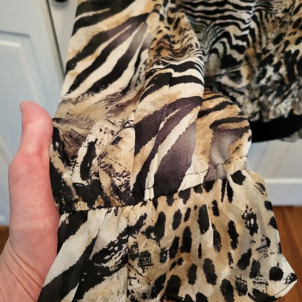 4/$19 Y2k Sheer Animal Print On/Off Shoulder Blouse Smocked Bottom Going Out - Picture 7 of 8
